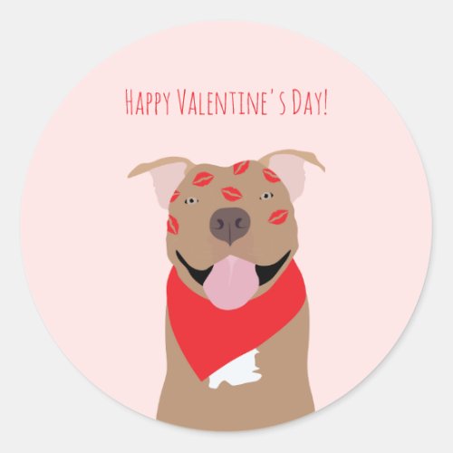 Happy Valentines Day American Bulldog Kiss Marks Classic Round Sticker