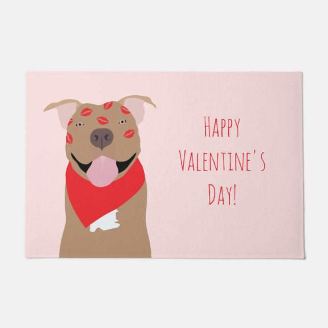 Happy Valentines Day American Bulldog Kiss Marks Doormat (Front)