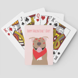 Happy Valentines Day American Bulldog Kiss Marks Poker Cards