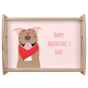Happy Valentines Day American Bulldog Kiss Marks Serving Tray