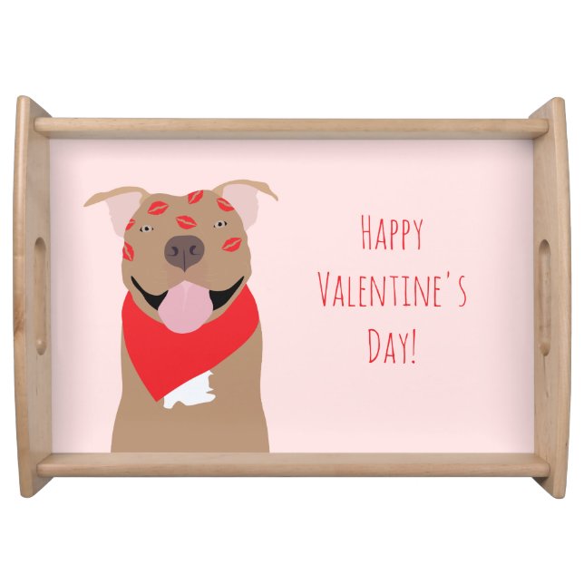 Happy Valentines Day American Bulldog Kiss Marks Serving Tray (Front)
