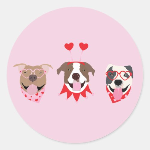 Happy Valentines Day American Pit Bull Terriers Classic Round Sticker