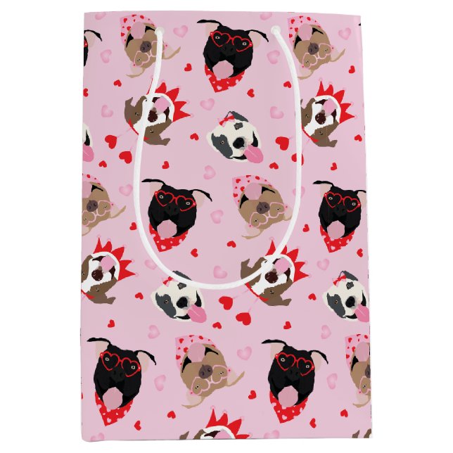 Happy Valentines Day American Pit Bull Terriers Medium Gift Bag (Front)