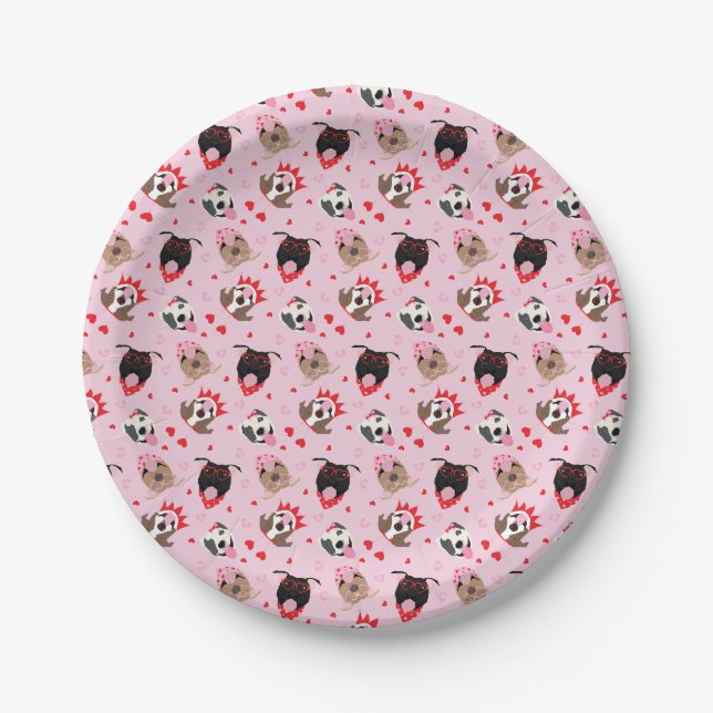 Happy Valentines Day American Pit Bull Terriers Paper Plates (Front)