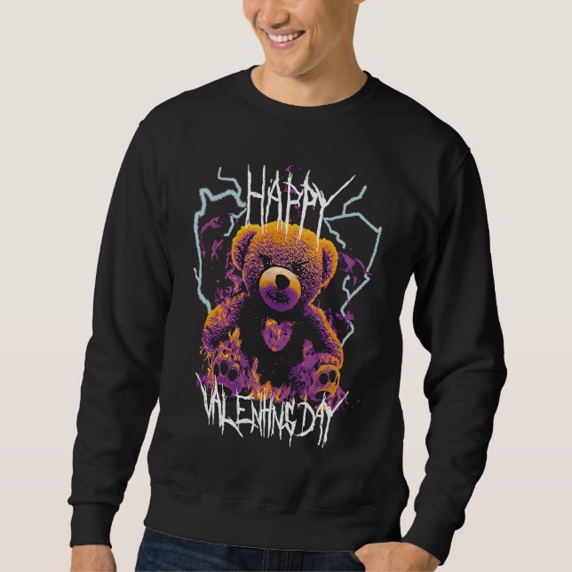 Happy Valentine's Day Angry Teddy Bear with Burnin Sweatshirt (Front)