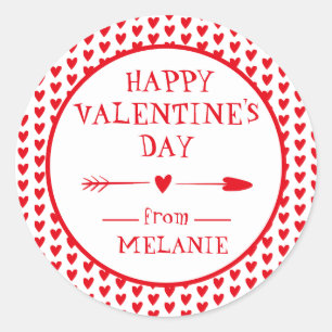 HAPPY VALENTINE'S DAY ARROW HEARTS CLASSIC ROU ROUND STICKER