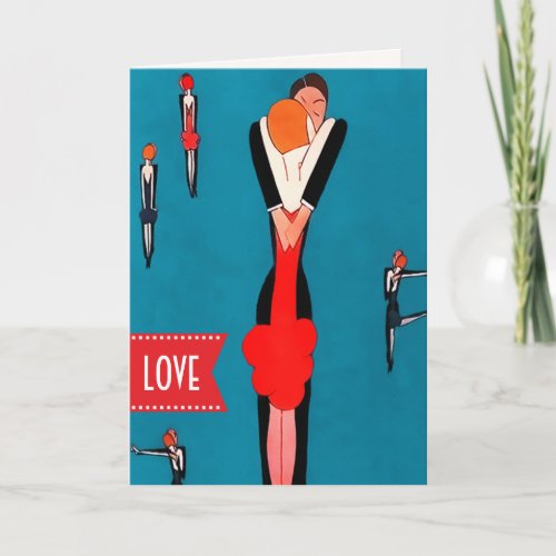 Happy Valentines Day Art Deco  Holiday Card