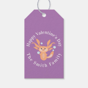 Happy Valentines Day Axolotl Purple Gift Tags