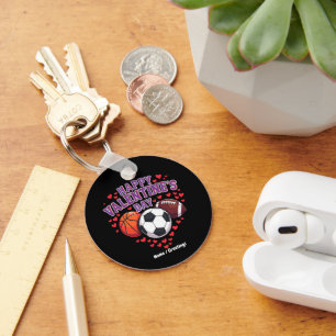 Happy Valentines Day Baseball Basketball Football Keychain