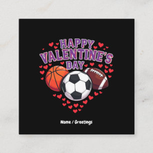 Happy Valentines Day Baseball Basketball Football Square Business Card