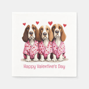 Happy Valentines Day Basset Hound Dogs Napkins