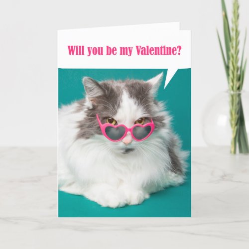 Happy Valentines Day Be Mine Cute Cat in Hearts Holiday Card