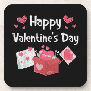 Happy Valentines Day Be Mine Cute Hearts Beverage Coaster