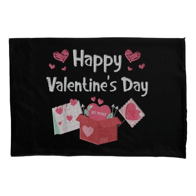 Happy Valentines Day Be Mine Cute Hearts Pillow Case (Front)