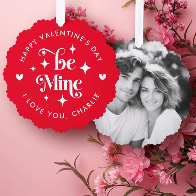 Happy Valentine's Day be mine hearts photo Ornament Card (Happy Valentine's Day be mine hearts photo Ornament Card)