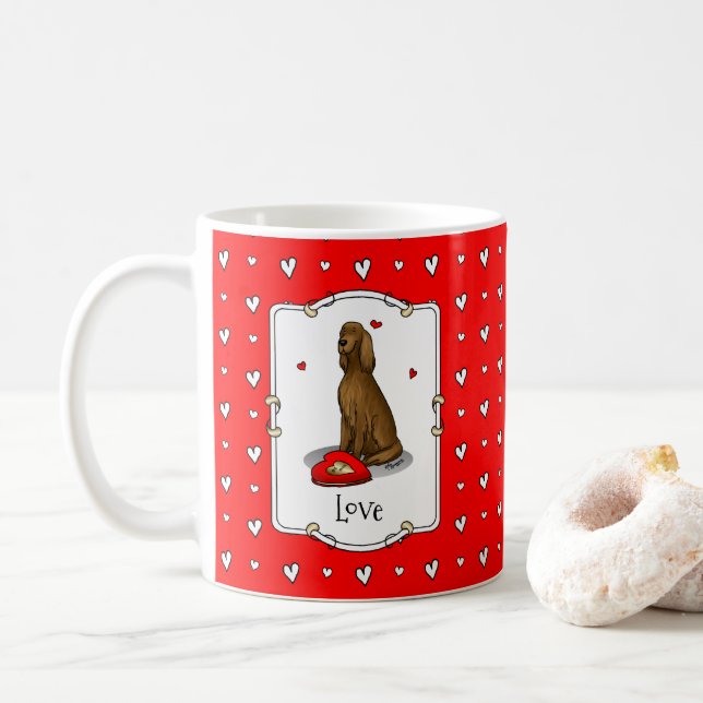 Happy Valentine's Day Be Mine Irish Setter (red 1) Coffee Mug (With Donut)
