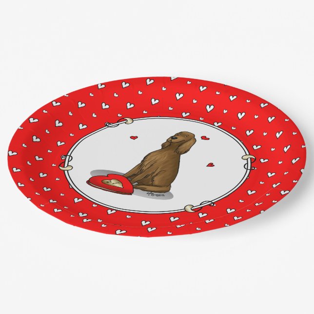 Happy Valentine's Day Be Mine Irish Setter (red 1) Paper Plates (Angled)