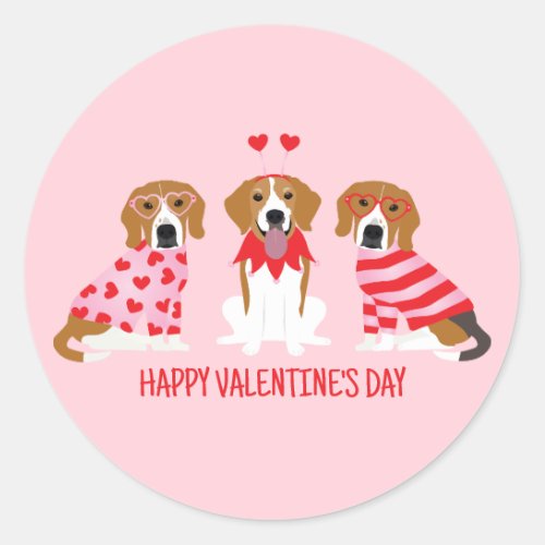 Happy Valentines Day Beagle Dogs Classic Round Sticker