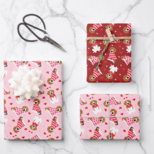 Happy Valentines Day Beagle Dogs Wrapping Paper Sheets