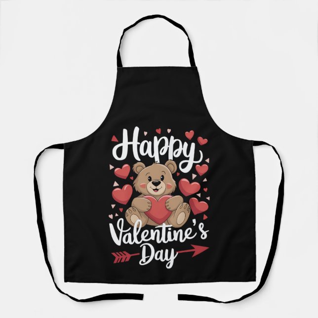 Happy Valentine's Day Bear Heart Cute Couples Apron (Front)
