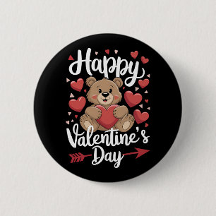 Happy Valentine's Day Bear Heart Cute Couples Button