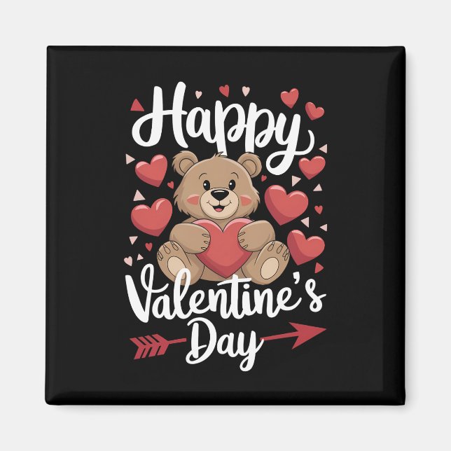 Happy Valentine's Day Bear Heart Cute Couples Magnet (Front)