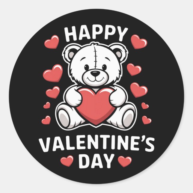 Happy Valentine's Day Bear vday  Classic Round Sticker (Front)