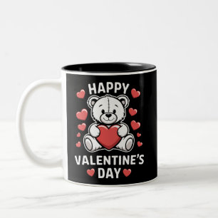 Happy Valentine's Day Bear vday  Two-Tone Coffee Mug