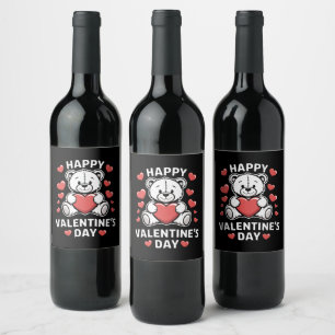 Happy Valentine's Day Bear vday Wine Label