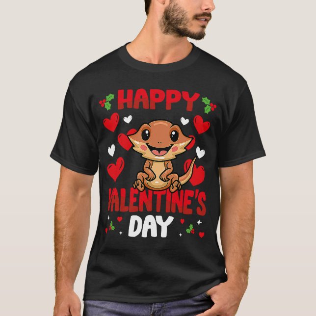 Happy Valentines Day Bearded Dragon Heart Love Ani T-Shirt (Front)