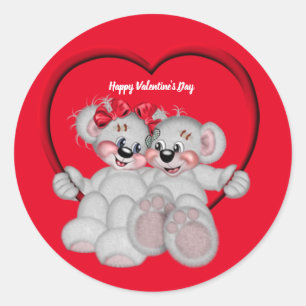 Happy Valentine's Day Bears Classic Round Sticker