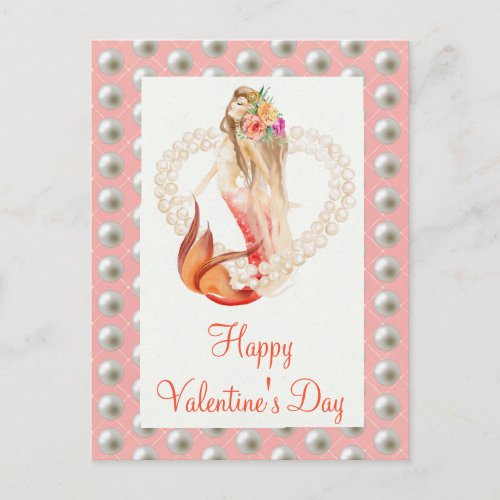 Happy Valentines day  Beautiful Mermaid Pearls Postcard