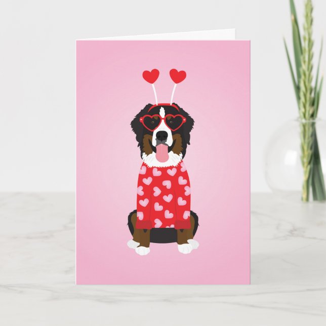 Happy Valentines Day Bernese Mountain Dog Holiday Card (Front)