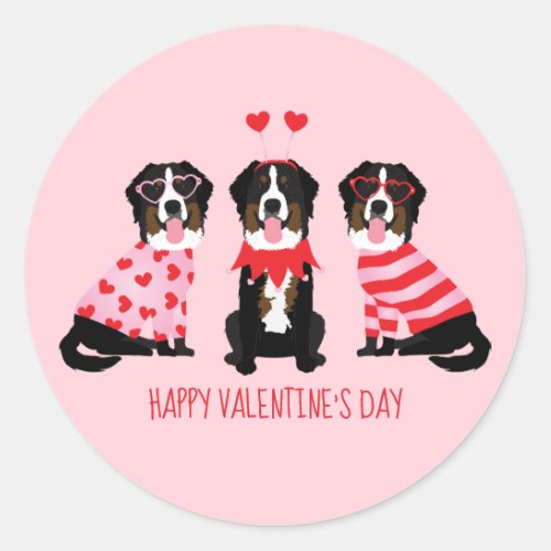 Happy Valentines Day Bernese Mountain Dogs Classic Round Sticker