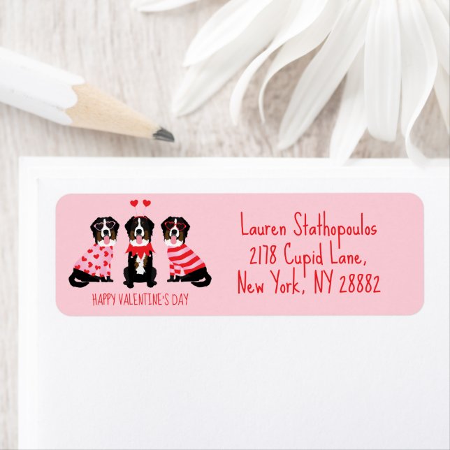 Happy Valentines Day Bernese Mountain Dogs Label (Insitu)