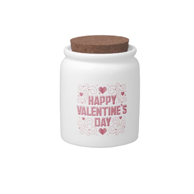Happy Valentine's Day Beveled Heart Candy Jar (Front)