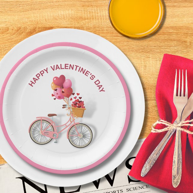 Happy Valentine's Day | Bicycle & Balloons Paper Plates (Creator Uploaded)
