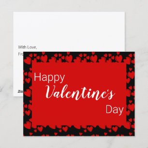 Happy Valentine's Day Black and Red Hearts Postcard