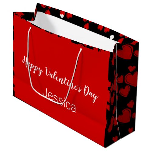 Happy Valentines Day Black and Red with Hearts Large Gift Bag