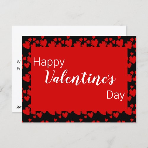 Happy Valentines Day Black and Red with Hearts Postcard