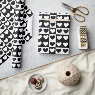 Happy Valentines Day Black and White Hearts