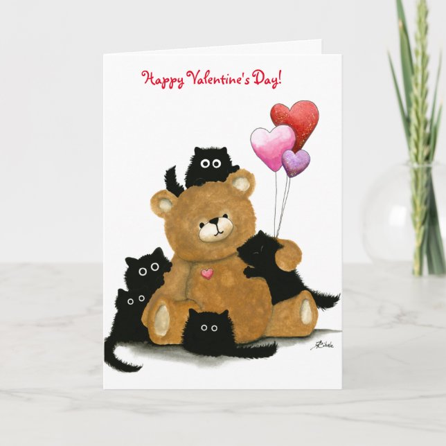 Happy Valentine's Day Black Cats by Bihrle Card (Front)