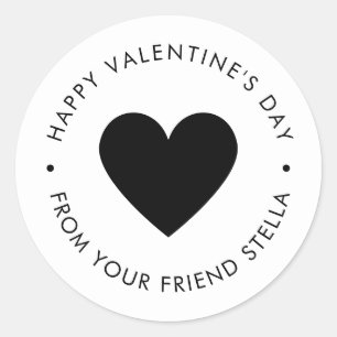 Happy Valentine's Day Black Heart Classic Round Sticker