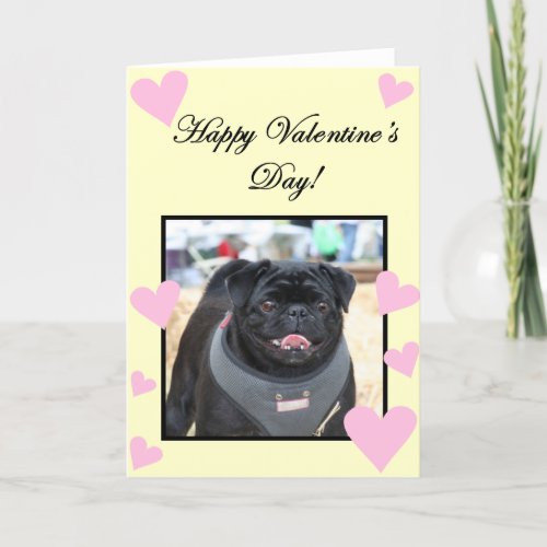 Happy Valentines Day Black Pug greeting card