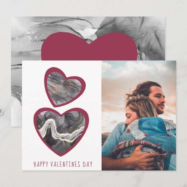 Happy Valentines Day Black & Red Hearts  Holiday Card (Front/Back)