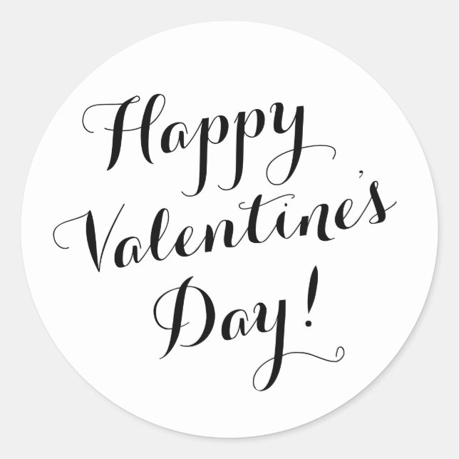 Happy Valentine's Day black script calligraphy Classic Round Sticker (Front)