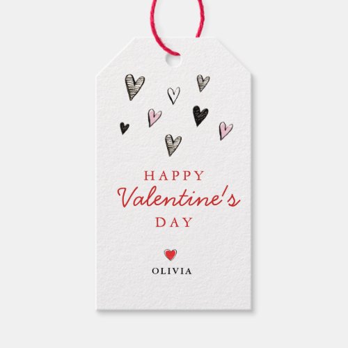 Happy Valentines Day Black White  Red hearts  Gift Tags
