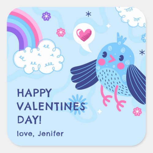 Happy Valentines Day Blue Bird Square Sticker