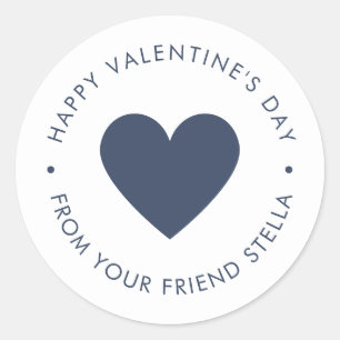 Happy Valentine's Day Blue Heart Classic Round Sticker