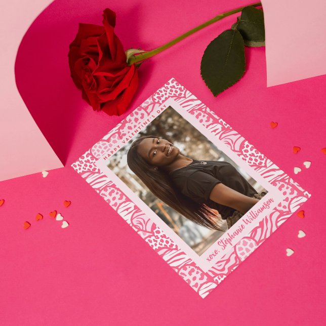Happy Valentines Day Blush Pink Jungle Heart Photo Holiday Card (Creator Uploaded)